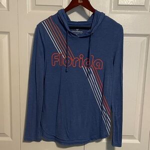 Colosseum Blue Florida Hoodie Long Sleeve Shirt with Orange and White Stripes